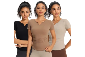 Custom Logo Women's High-Stretch Cropped Slim-Fit V-Neck Yoga Top Quick-Dry Breathable Running Fitness Short-Sleeved