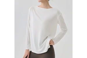 Women's Long Sleeve Athletic Workout Top Quick Dry Gym and Yoga Wear One Piece Loose Fit Shirt