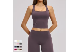 Women's Quick Dry Brushed Sexy Racer Back Sleeveless Solid Yoga Tank Top Slim Fit Breathable Gym Crop Top for Women