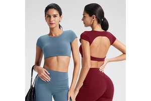 Women's Breathable for Tight-fitting Backless Short Sleeve Yoga Shirt for Sports Training