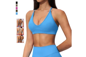 Women Halter Cross Back Yoga Bra Lightweight High Support Gym Top Quick Dry Seamless Workout Bra Soft Ribbed Women Fitness Top