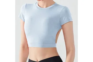 Ladies Nude Feel Compression T-shirt Slim Fit Moisture Wicking Plain Customized Logo Plus Size Fitness Gym Clothes Yoga Tops