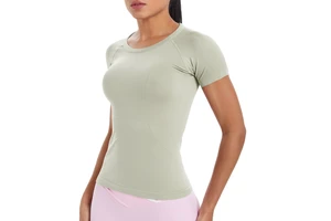 Women's Recyclable Eco-Friendly Seamless Quick-Dry Gym Sports Shortsleeve T-Shirt Lightweight Breathable Fitness Yoga Top