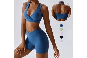 2023 Women Halter Sports Bra Front Cross Ruched Fitness Yoga Top Breathable Medium Support Sports Tank Tops
