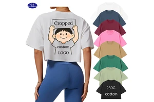 Summer Loose Casual Yoga Fitness Women's Cropped T-Shirt Fashion Cut Boxy Pure Cotton T-Shirts for Women Custom Logo Printing