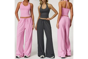 New Ladies' Sports Suit Casual Pants Bra Fitness Clothes Top Yoga Pants V Neck Vest Women Gym Yoga Jogger Pants Suit Custom logo