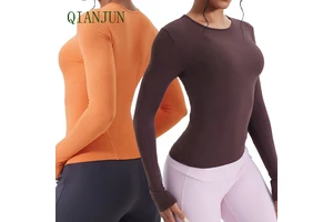Autumn Winter Women Warm Slim Fitting Gym Activewear Yoga Training Long Sleeve Antibacterial Casual Outdoor Running Shirt