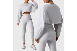 Wholesale Loose Long Sleeve Sweatshirt Casual Cropped Pullover Workout Clothing Yoga Crop Top