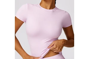 Women Girls Stretchy Super Soft Compression Quick Dry Yoga Fitness Short Sleeve Gym T Shirt