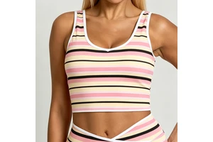 Workout Outfit Sports All-Over Stripes Print Pilates Recycled Fabric SKINNY Biker tank Top Women Yoga Leisurewear