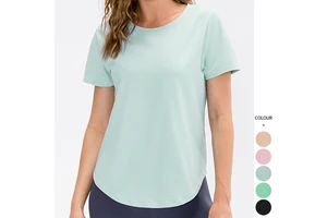 Women Sport Yoga Short Sleeve Loose Breathable Running Shirt Gym Sport T-shirt Stretch Fast Drying Fitness Yoga Wear
