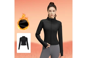 New Plus Size Women's Yoga Sportswear Jacket Long Sleeve Winter Outdoor Running Exercise Top With Zipper Slim Print Fitness Gear