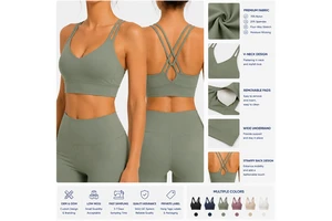 High Quality Women Yoga Top Cross Back Sports Bra Thin Straps High Support Four-Way Stretch Front Gym Fitness Workout Crop Tops