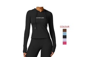 OEM Custom Logo Hooded Women's Yoga Long Sleeve Top Breathable Fitness Yoga Wear for Women Running Yoga Clothes Printed Pattern