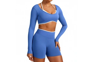Seamless Contrast Color Yoga Long Sleeves Two-in-one T-shirt Cropped Slim-fit Yoga Top for Running Fitness
