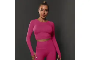 New 10 Colors Women Quick-drying Breathable Seamless Long Sleeve Crop Top Gym Fitness Yoga Women's Shirt