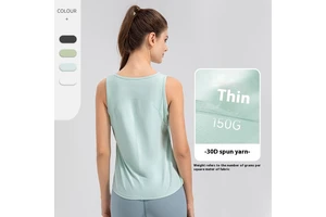 Women's Summer Breathable 30D Spun Yarn Yoga Vest Nude Short Lightweight Sports Blouse Workout Running Fitness Set Loose Fit