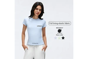 Xsunwing Women Lightweight Casual Back Reflective Strip Short Sleeve Running Yoga Wear T-Shirt Fitness Pickleball Tops WD26037
