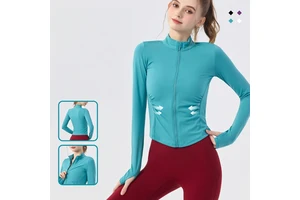 OEM Women's Slim-Fit Long-Sleeve Sports Zip-Up Jacket Breathable High-Elasticity Top Quick-Drying Yoga Wear