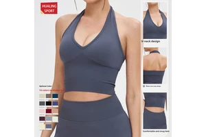 Women's Halter Neck Backless Padded Sports Bra Full Coverage Shockproof Breathable Yoga Top for Workout Fitness
