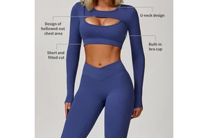 Custom logo Stylish Front Hollow Women's Yoga Tops Long Short Sleeve Padded Shockproof Yoga Pilates T-shirt Ladies Crop Top
