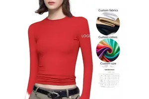 Pair Round Neck Sports Shirt Suit Solid Color Crewneck Long-sleeved Slim-fit T-shirt Leotard Women's High-elasticity Quick