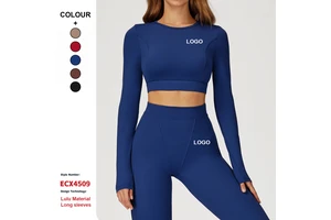 New Nude Tight Quick-Drying Breathable Yoga Long-Sleeved Sports Tight Round Neck Long-Sleeved Women'S Running Fitness Yoga Tops
