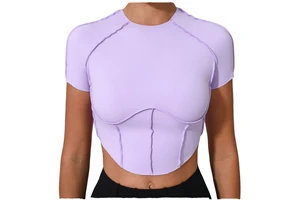 PASUXI Wholesale Women's Quick-Dry Workout Top Yoga Short Sleeve Fitness Shirt Moisture Wicking Four-Way Stretch Front Sports