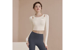 Custom Logo Women Neck Long Sleeve Breathable Quick Dry Yoga Tops Skinny Fit Running Athletic Lightweight Stretchy Solid