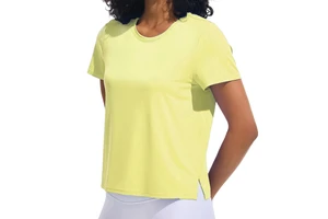 OEM/ODM Women's Plus Size Breathable Wrinkle-Resistant Pilates Training Top Slit Short-Sleeved Yoga T-Shirt Fitness Yoga