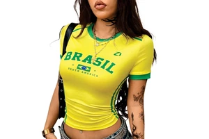 Customization Baby Tee Cotton Y2k Round Neck Slim Fit Brazil Crop Top Ringer Cropped T Shirt Women's Shirts OEM Private Label