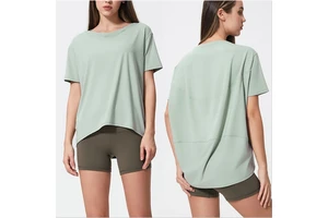 Fast Shipping Women Summer Yoga Sports T Shirts Crew Neck Short Sleeve Casual Loosed Oversize Women's Running Gym T-shirt