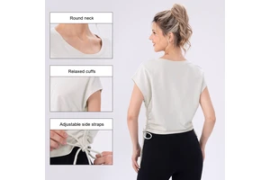 Sports Gym Workout Yoga Tops 80% Cotton 20% Nylon Fitness Active Wear Women Yoga Round Neck T Shirt With Side Drawstring