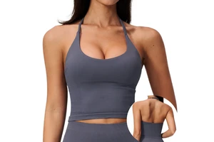 Women's Seamless Halter Neck Workout Tank Top Open Back Quick-Dry High Elastic Yoga Top