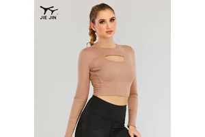 JIEJIN Wholesale Quick Dry Breathable Long Sleeve Bamboo Yoga T Shirts Fitness Running Round-Neck T-Shirts