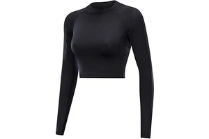 Women's Casual Slim Fitness Breathable Stretch Running Yoga Sport Shirt Long Sleeve Tops Solid Pattern Knitted for Plain Dyed