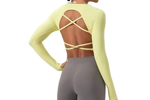 Women Soft V Neck Gym Yoga Long Tops T Shirts Compression Lightweight Cross Back Sexy Running Sports T Shirt With Thumb Hole