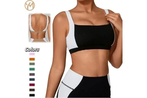 Yimo Women Blocking Double Shoulder Strap Backless Yoga Tops Lady Sleeveless Gather Sport Vests Female Shockproof Running Tops