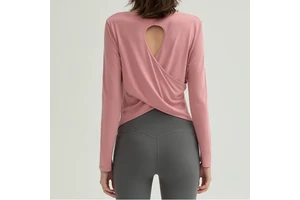 Cross Back Sexy Yoga Long Sleeve High Stretch Sports Shirts Women Lightweight Gym Shirts