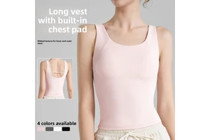 High-strength Thread Breathable Tight-fitting Spandex/Nylon Solid Sports Vest Women's Fixed Cup Scoop Neck Autumn Yoga Clothing