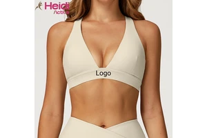 High Quality Workout Wear Sports Bra High Impact Ribbed Cross Strap Removable Cups V-neck Yoga Bra for Running