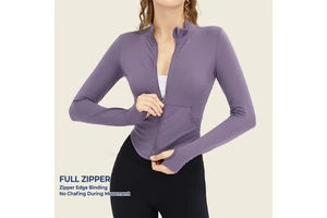 Hot Selling Custom Logo Breathable Quick Dry Women Double Layered Four-Way Stretch Skinny Fit Workout Yoga Jacket