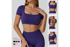 Autumn Winter Women's Seamless Breathable Plus Size Yoga Top Cross-Border Slim Fit Hollow Back Design Short-Sleeve Outdoor