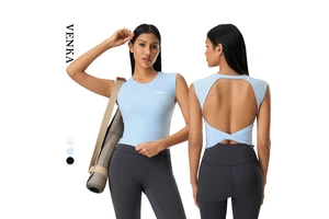 Women Fitness Vest Round Neck Sexy Beautiful Back Breathable Sports Tops Custom Ladies Gym Yoga Workout Sleeveless Tank Top