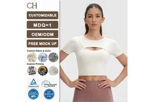 Women's Fashion Hollow Out Sports Yoga Short Sleeve T-Shirt Breathable Running Fitness Top Stretch Slim Fit Round Neck Shirt