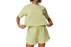 2026 New Arrival athletic set Women's Solid Crew Neck T-Shirt & Shorts 2-Piece Set Breathable Four-Way Stretch Yoga Workout Wear