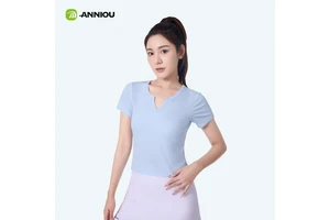 Wholesale Breathable Golf Sport T-shirt Women's Casual V-neck Striped High Elastic Slim Running Yoga Short Sleeve Top