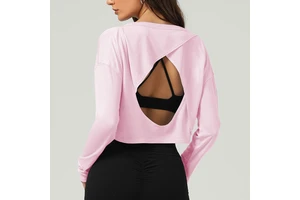 YIYI Wholesale Workout Long Sleeve Top for Women Round Neck Backless Crop Tops for Women Casual Versatile Yoga Tshirt for Women