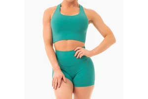 Seamless Solid Front Logo Short Breathable High-Waisted Gym Set Women 7 Colors Top Bra Sport Fitness Yoga Short Set