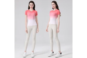 Women's Yoga T-Shirt Spandex/Nylon Skinny Fit Breathable Four-Way Stretch Summer Exercise Running Versatile Gradual Color Change